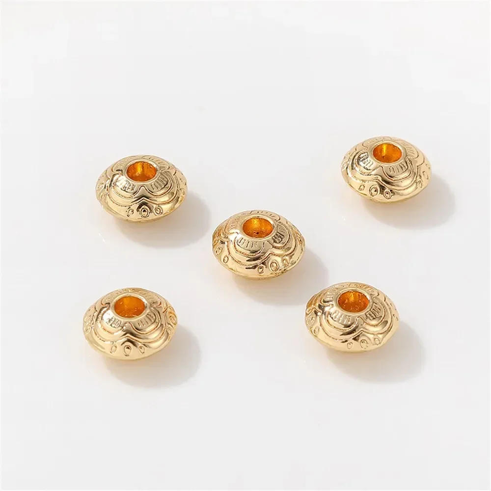 14K Gold-plated Flying Saucer Pieces Separated Patterns Flat Beads Handmade DIY Making Bracelets Jewelry Materials Accessories