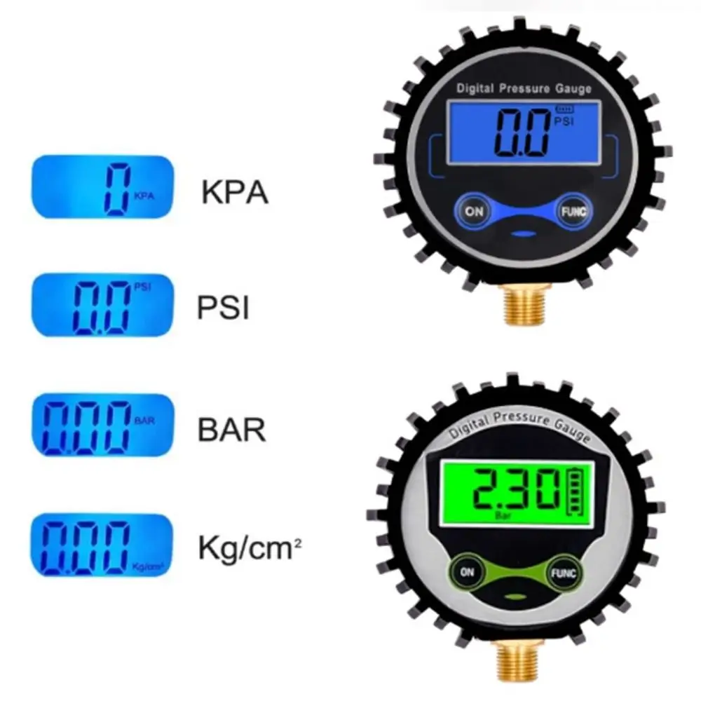 

0-250PSI Digital Tire Pressure Gauge Portable Electronic Short Pressure Measuring Valve 4 Tire Pressure Units LED Light