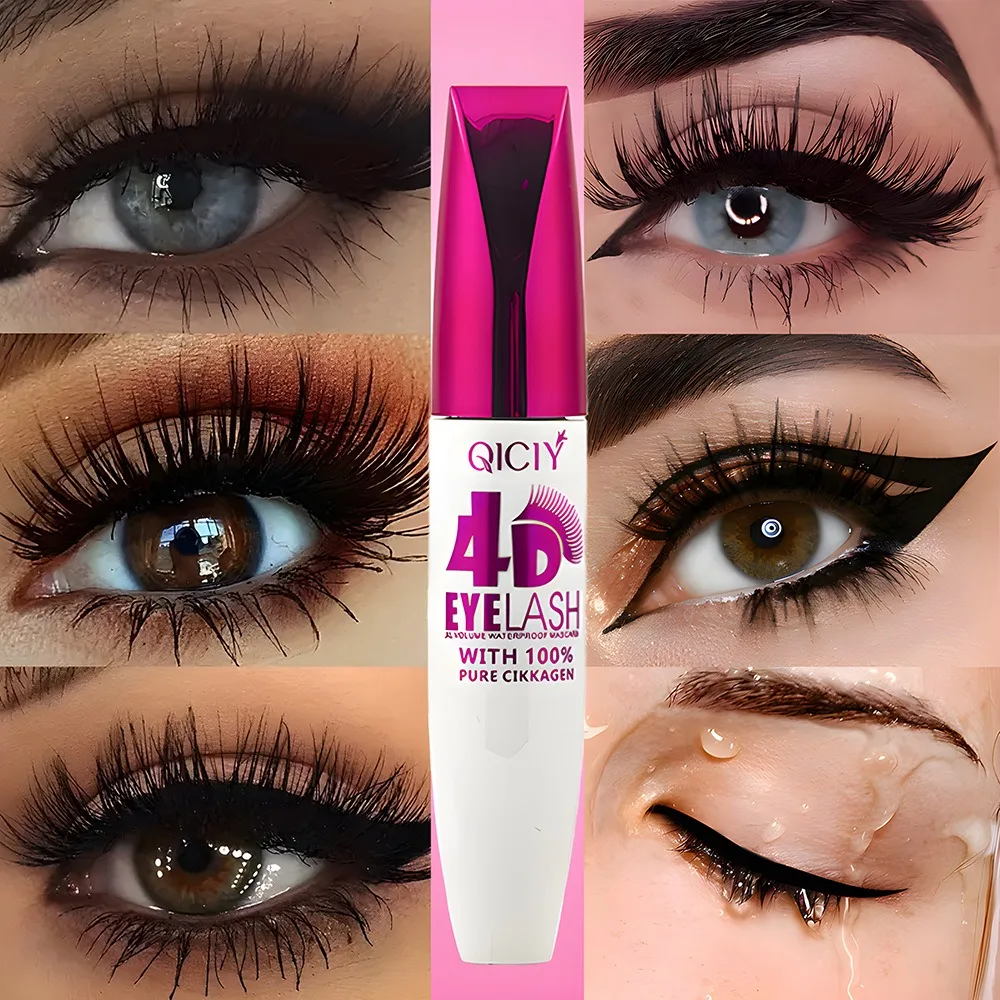 Black 4D Mascara Waterproof Extra Long Natural Curling Mascara Smudge-Resistant Volume Lasting Big Eye Makeup Novice Quick Start