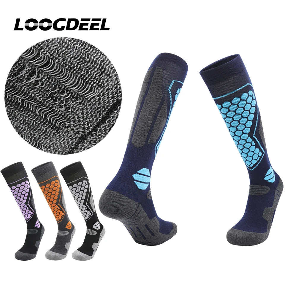 

LOOGDEEL толстые хлопковые спортивные носки для сноуборда, велоспорта, катания на лыжах, футбола, мужские и женские влагопоглощающие термоноски, лыжные носки