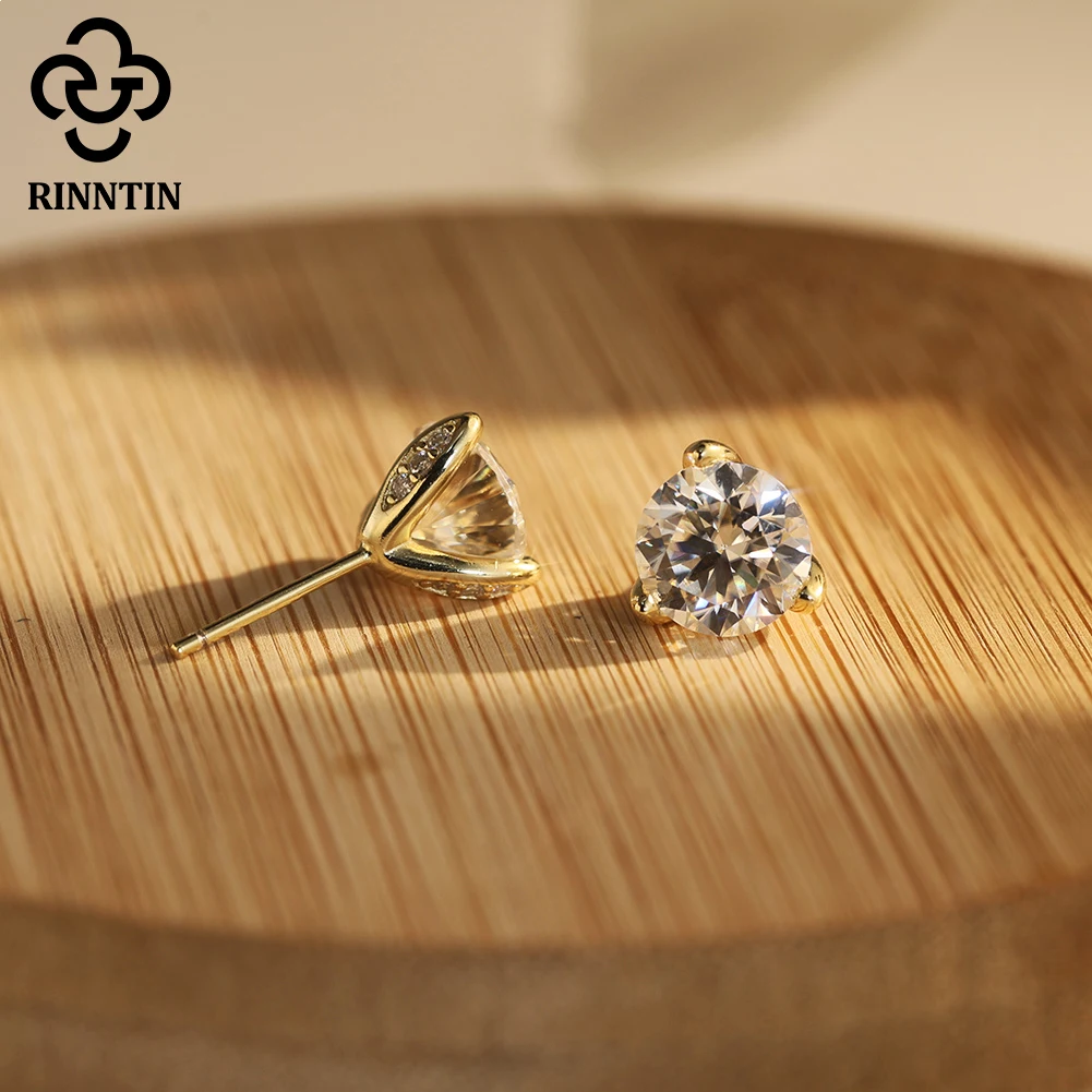Rinntin Einfache 0,5-2 Karat Runde Moissanit-Diamant-Ohrstecker aus 925 Sterling Silber für Damen, Schmuck Neu SMOE09