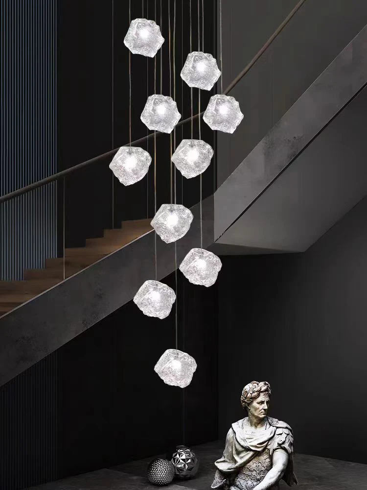 Modern Staircase LED Chandeliers Bedroom Living Room Ceiling Chandelier Luxury Cognac/Smoke Gray/Clear Glass Chandelier Lighting