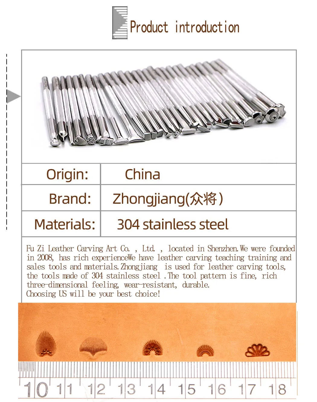 Lederprägestempel KingTool Border D024 D030 D031 D111-2 N050 Lederhandwerk Gravurstempel Zhongjiang 304 Edelstahlstempel – Detail 1