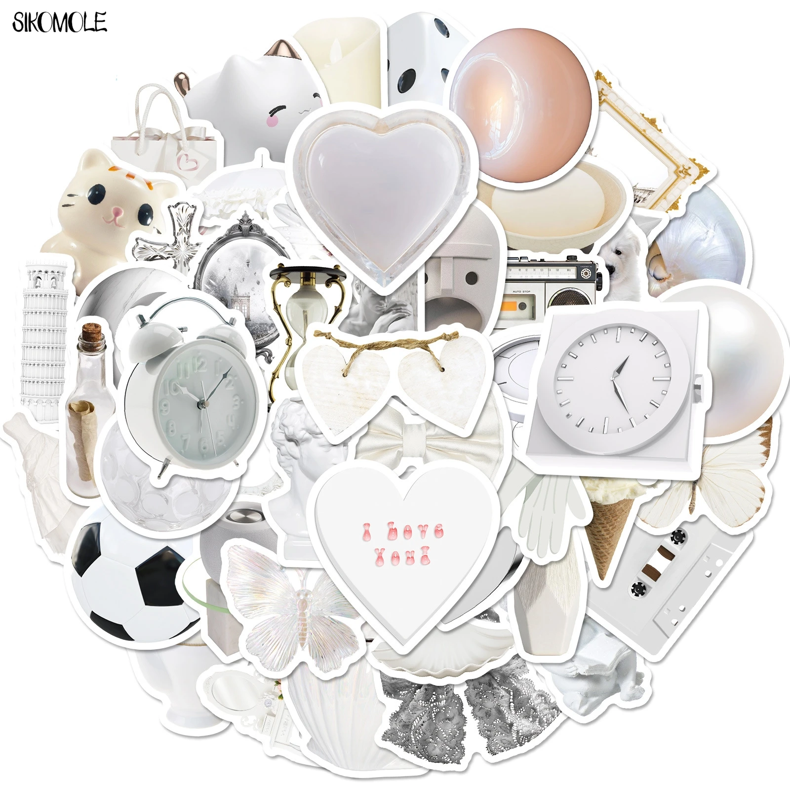 10/30/50PCS 귀여운 흰색 항목 스티커 INS 홈 장식 Kawaii 미적 DIY 아이 여행 수하물 냉장고 데칼 낙서 스티커 팩