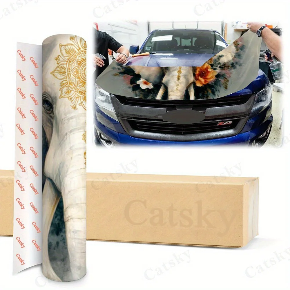 Mandala Elephant,Car Hood Decal, Self-Adhesive Waterproof PVC Car hood Sticker,Car Decoration Scratch Resistant Sticker Protecti view 5