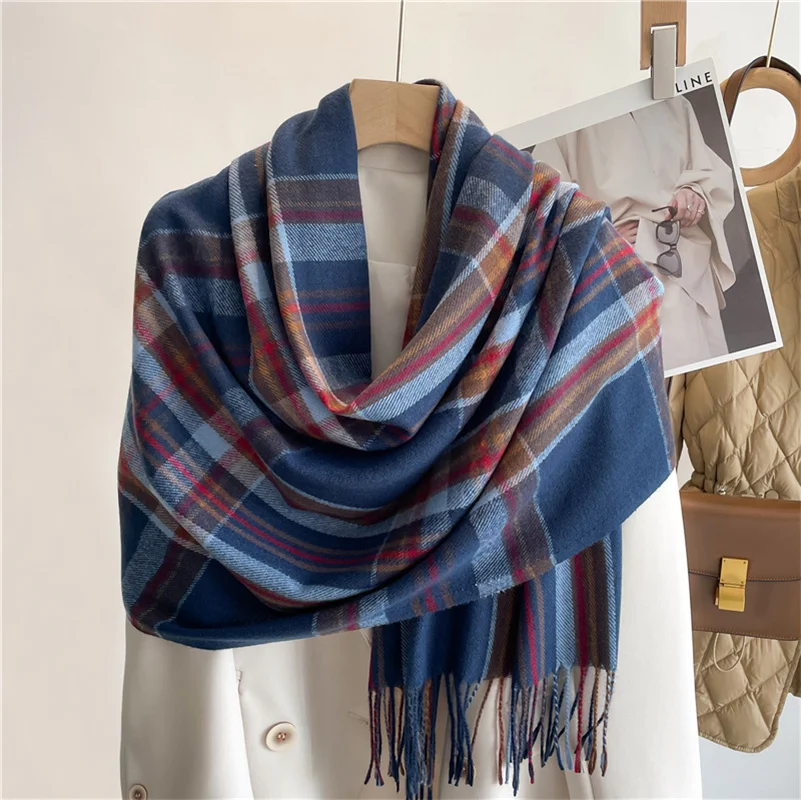 2024 Imitation Cashmere Scarf Winter Plaid Scarf Long Tassel Shawl Warm for Women Pashmina Scarves Wrap Fashion Foulard