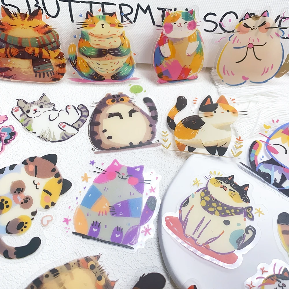50pcs Cartoon Cute Cats PET Stickers Decals For Phone Laptop Notebook Skateboard Guitar DIY Aesthetic Transparent Stickers