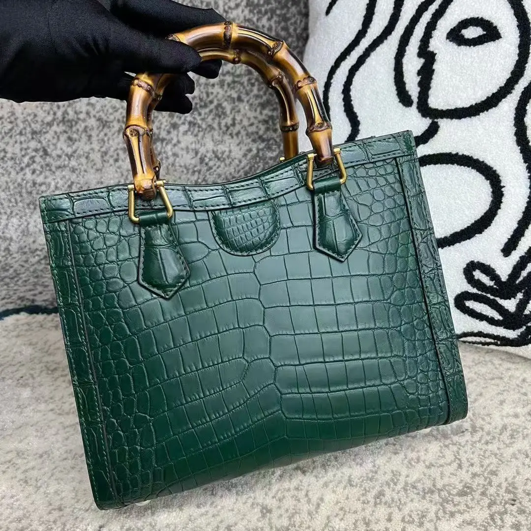 Medium Genuine Crocodile Leather Shoulder Crossbody Women Bag Alligator Skin Evening Tote Purse Green Beige Grey White Pink