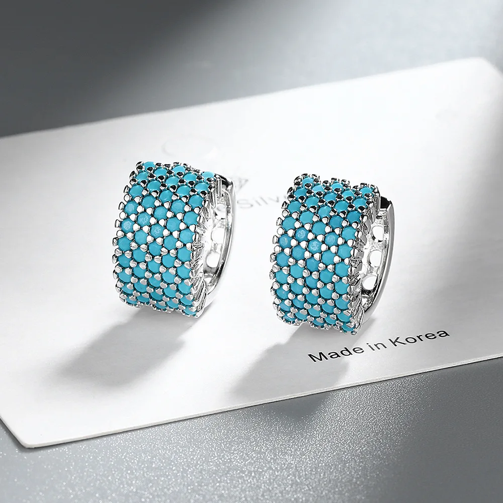 925 Sterling Silver Simple Fashion Turquoise Hoop Earrings for Women Female Jewelry Wedding Party Gift Mujer