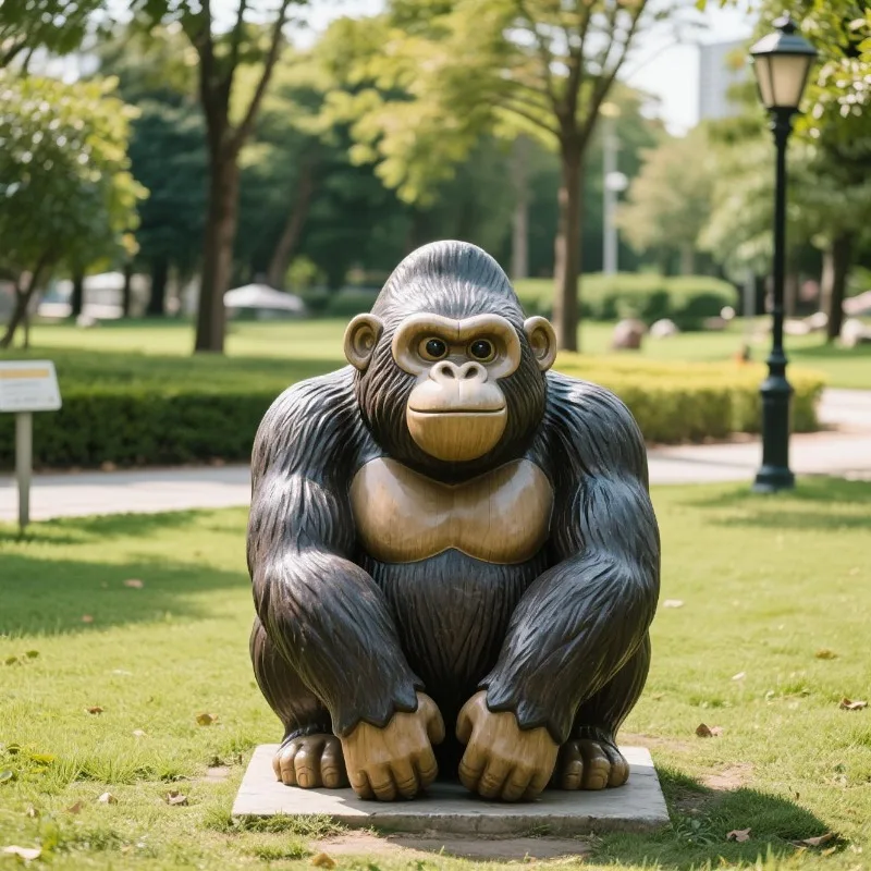 

Simulation chimpanzee sculpture, custom large cartoon animal, made of fiberglass resin material, outdoor decoration