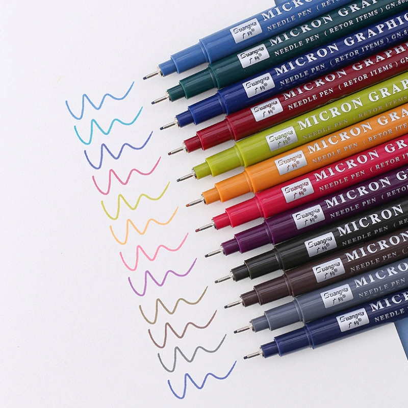 

12 Color Retro Fluorescent Needle Tube Pen 0.5mm Student Hand Account Painting Graffiti Colored Pen Kids School Supplies