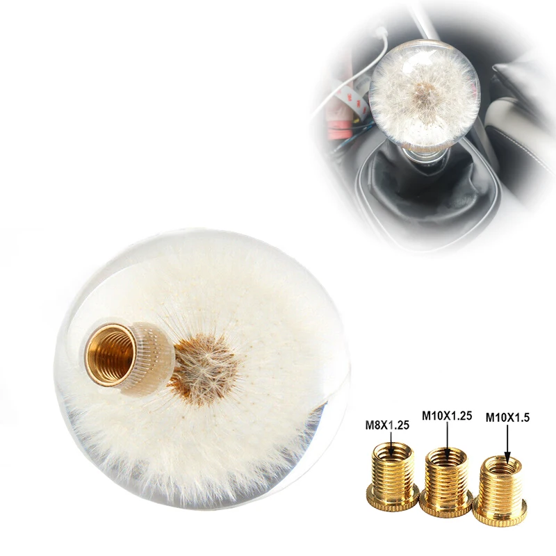 54MM 70MM Universal Car Accessories Racing Crystal Ball Dandelion Real Flowers Gear Shift Knob Head Transparent DIY