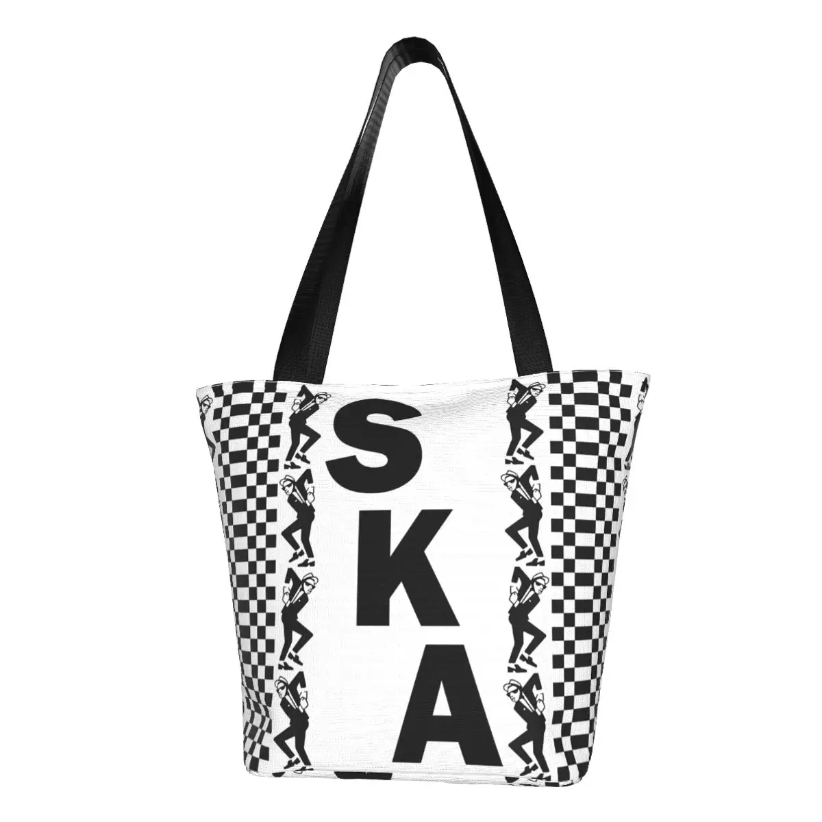 2 Tone Music Rude Boy Ska Skank Dance Tote Bag Handbags Merch Ulzzang Women Punk Rock Two Tone Check Top Handle Bags With Zipper