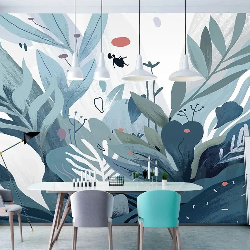 Aangepaste muurschildering behang 3D handgeschilderde planten moderne woonkamer TV achtergrond muur decor creatieve kunst thuis papel de parede 3D