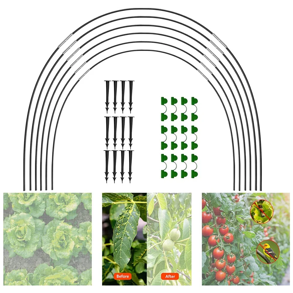 Greenhouse  Grow Tunnel Garden Kit Spikes Clips Detachable Fiberglass Grow Tunnel Frame Reusable Greenhouse Tunnel