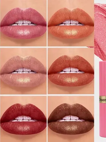Pearlescent Pink Glitter Velvet Lipstick Metallic Waterproof Long Lasting Matte Shimmer Diamond Lipstick Women Makeup Cosmetic