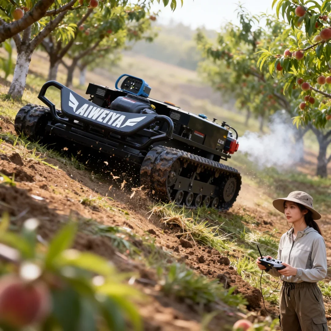 

Customized Remote Control Crawler Tank Robot Flail Lawn Mower Orchard Farm Home & Commercial Grass Cutting Machine