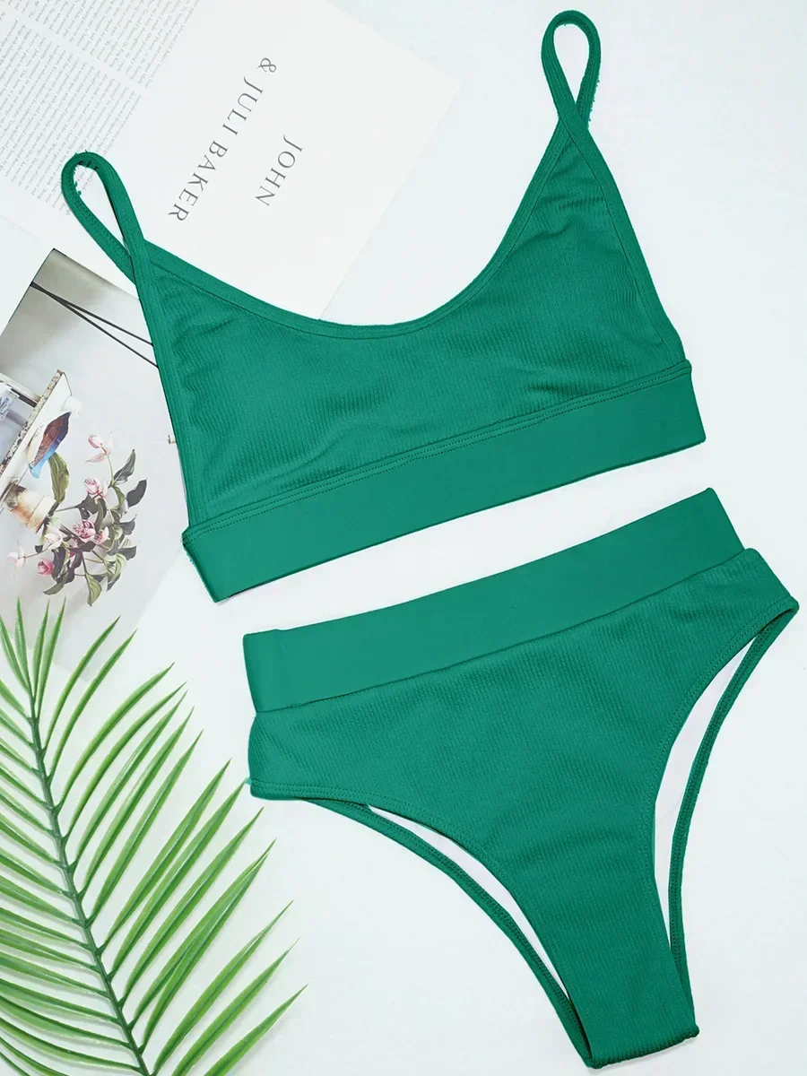Sexy Ribbed Female Swimsuit High Waist Bikini 2025 Women Swimwear Two-pieces Bikini Set Bather Bathing Suit Swim Pool Beach Wear