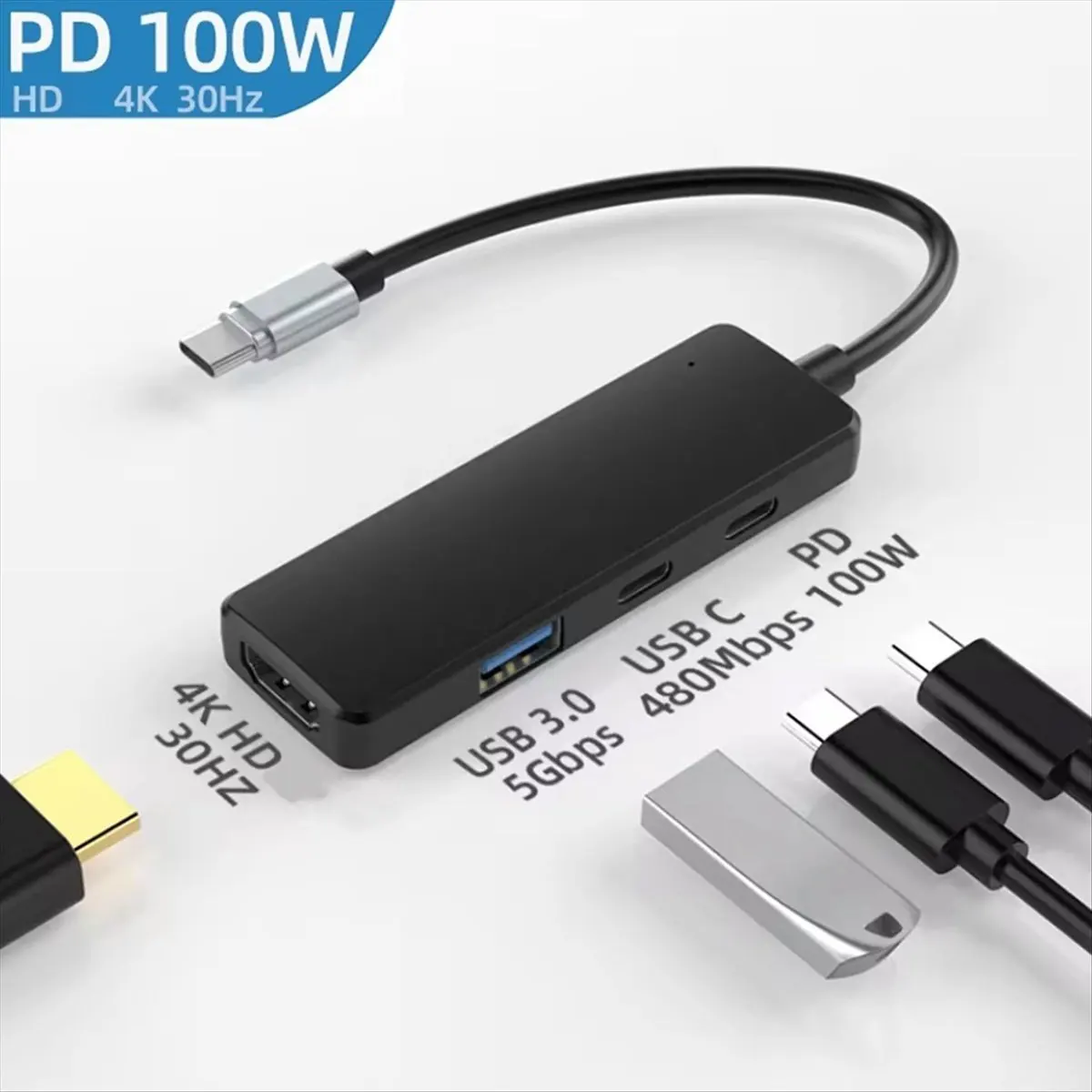 

Clinch 4-в-1 Type C HUB Док-станция USB C Hub к 4K HDMI-совместимому адаптеру USB 3.0 Type C PD Зарядная док-станция Разветвитель USB C