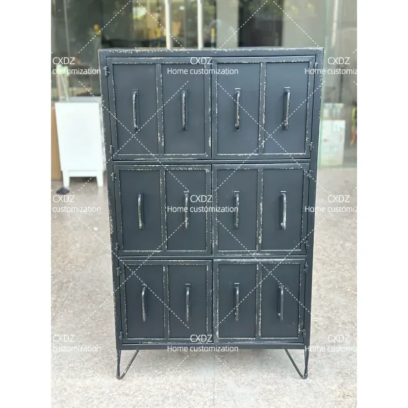 Retro Wrought Iron Six Door Cabinet Avocado Green Storage Cupboard Country Style Outdoor Furniture