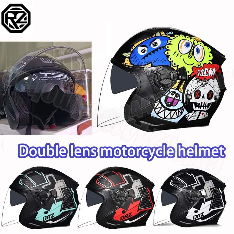 

ORZ Мотоциклетный шлем DOT Сертификация Двойное зеркало Универсальный полушлем Four Seasons Village Riding Cascos Para Moto 헬멧반모