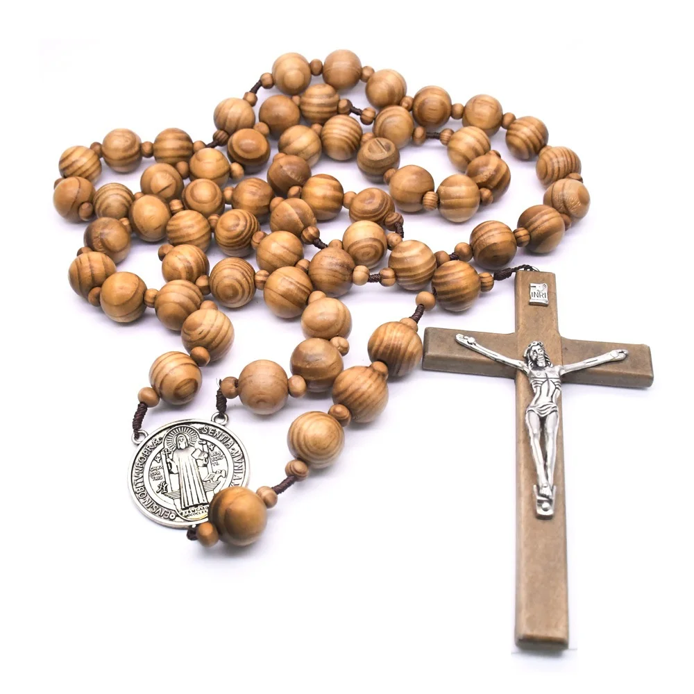 Rosary Beads JESUS Coin Cross Pendant Car Ornament Catholic Religious Jewelry Holy Rosaries Wall  Necklaces