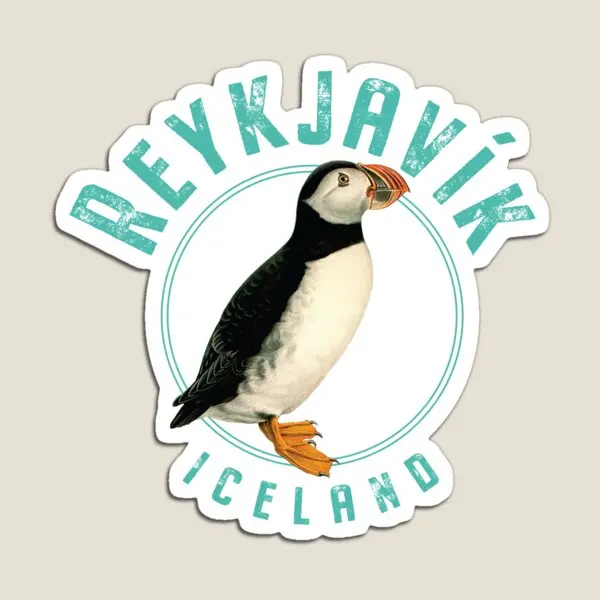 Reykjavik Iceland Puffin Design  Magnet Toy Funny Kids Holder Baby Magnetic  Children Decor Home for Fridge Organizer Colorful