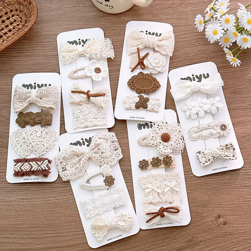 

Korean Style Cream Retro Lace Bow Hair Clip Floral Fabric Side BB Barrettes for Girls French Vintage Children's Hair Accessories