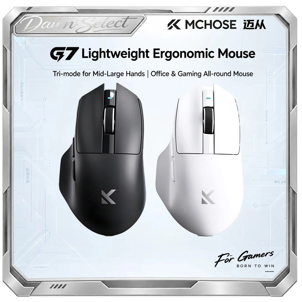 MCHOSE G7 Max Ergonomic Wireless Mouse PAW3395 26,000 DPI 59g Lightweight 800mAh Battery TTC Optical Switches 8K Wireless Ready