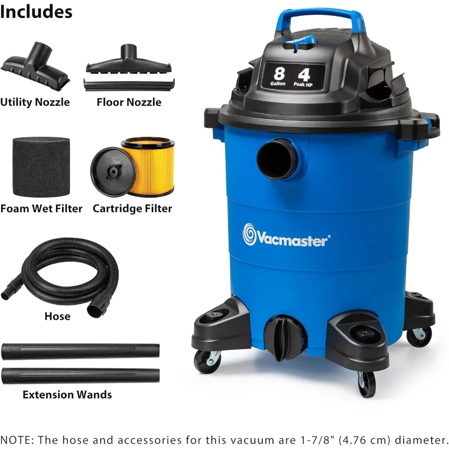 Blue Edition 8-Gallon 4 Peak HP Wet/Dry Vacuum with Blue Color and High-Performance Filtration for Heavy-Duty Cleanin
