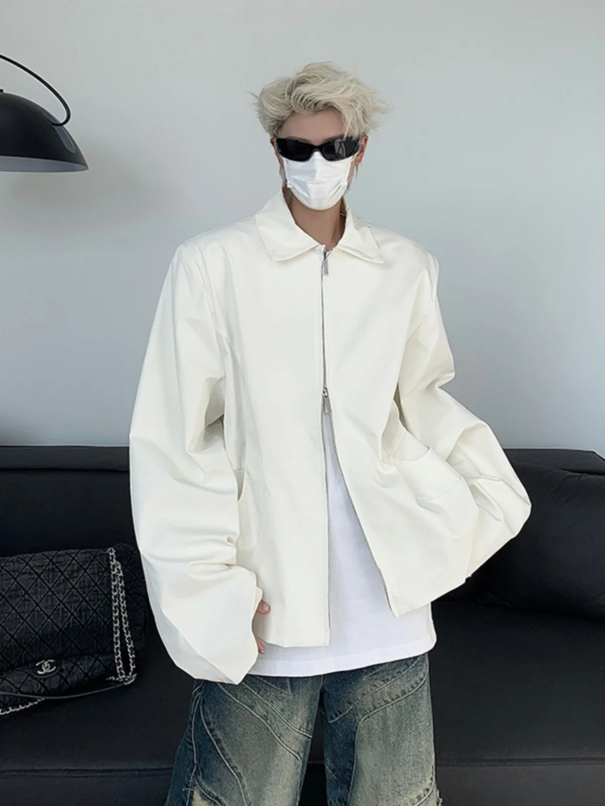 

Vintage ort Jaet Men's American High Street 3D Tailoring Crescent Design Design High-End Feeling Youthful Outerwear