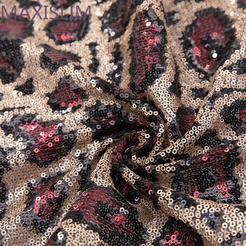 3MM Leopard Print Mesh Sequin Fabric For Women  Evening Dress Bag Background Tablecloth Curtain Embroidered Fabric Wide：125CM