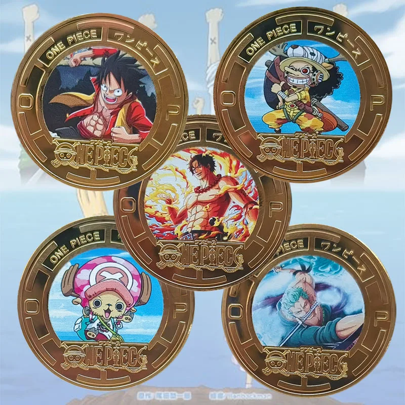 Anime One Piece Luffy koin koleksi koin peringatan kartun Chopper emas berwarna koin logam hadiah ulang tahun anak-anak mainan