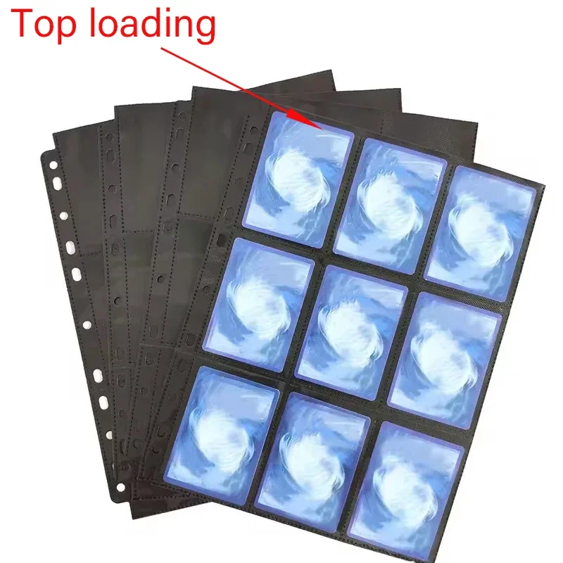 10PCS 11 Holes Double-Sided Card Sleeves Album Binder Sheets A4 Black 9 Pockets Pages Protector Cards Game Cards Binder