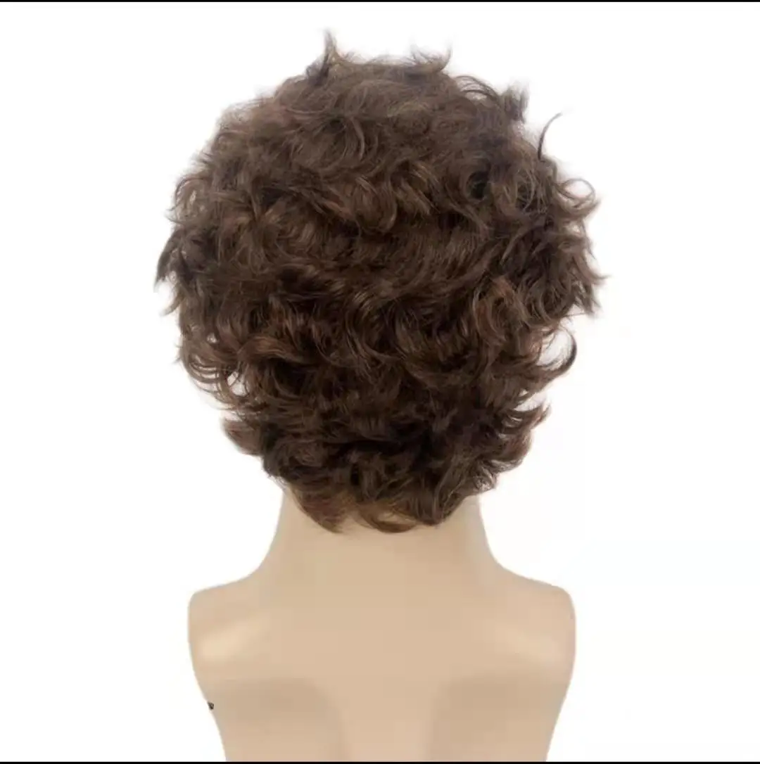 Short Curly Synthetic Natural Wave Wig With Bangs For Men Fiber Daily Wear Curly Fashion Male Wig High Temperature