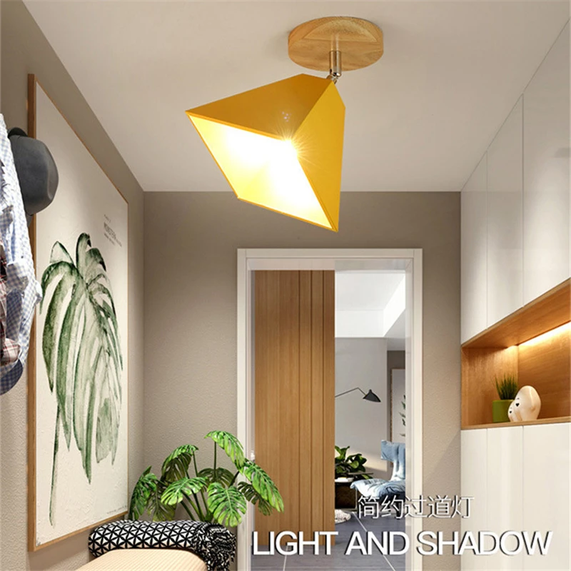 

Creative Nordic Ceiling Lights for Home Decor Hallway Balcony Entrance and Closet with Solid Wood Fixtures and Macaron Design