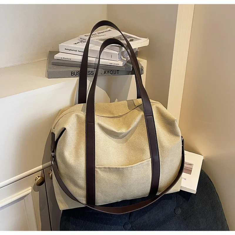 

Canvas Shoulder Bag with Fixed Strap Design, Large Capacity Daily Commuter Bag, Stylish Casual Tote Bag