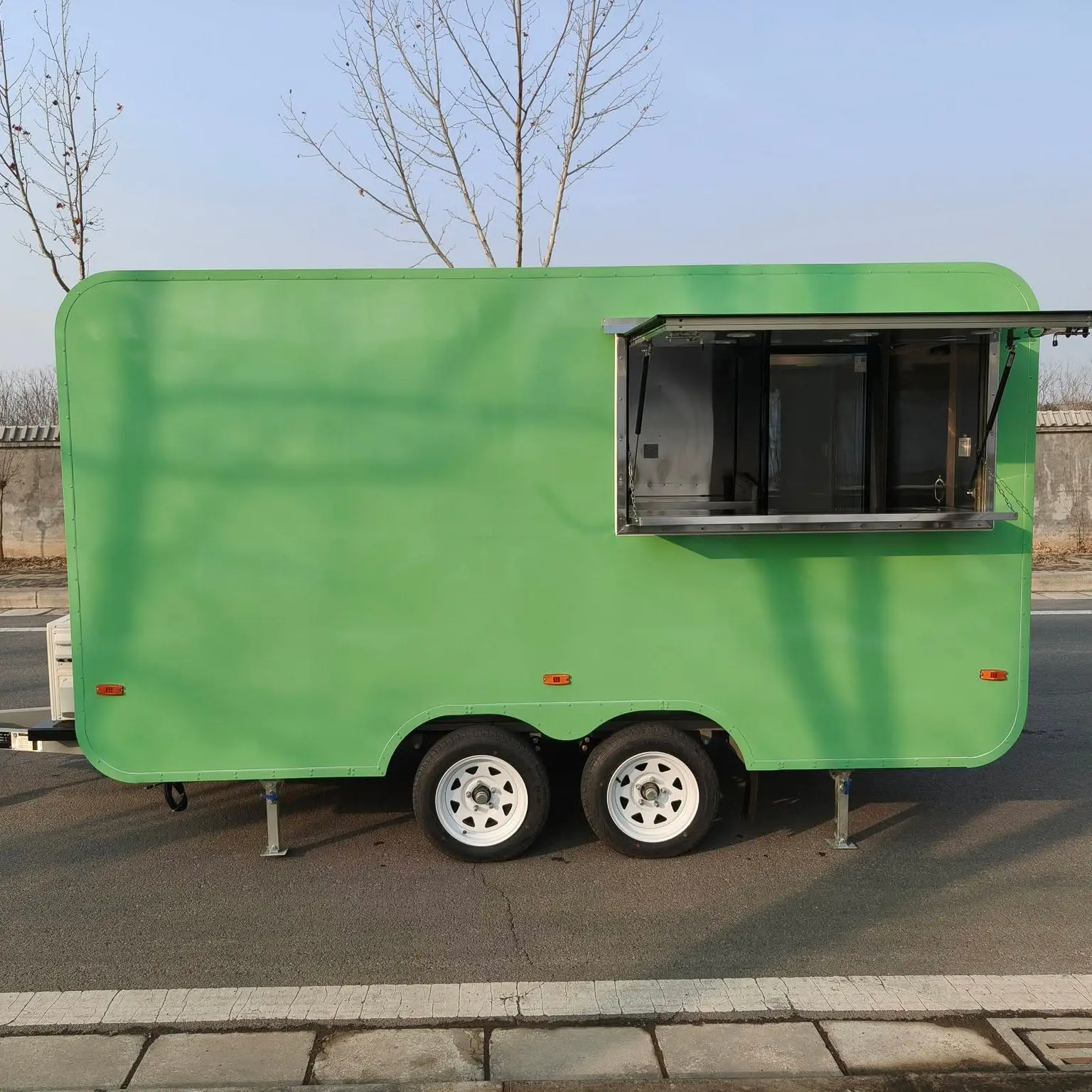 Custom Matcha Themed Insulated Towable Food Trailer Beverage Kiosk Boba Tea Truck Mobile Shop Candy Snow Cone Gelato Dessert Ice