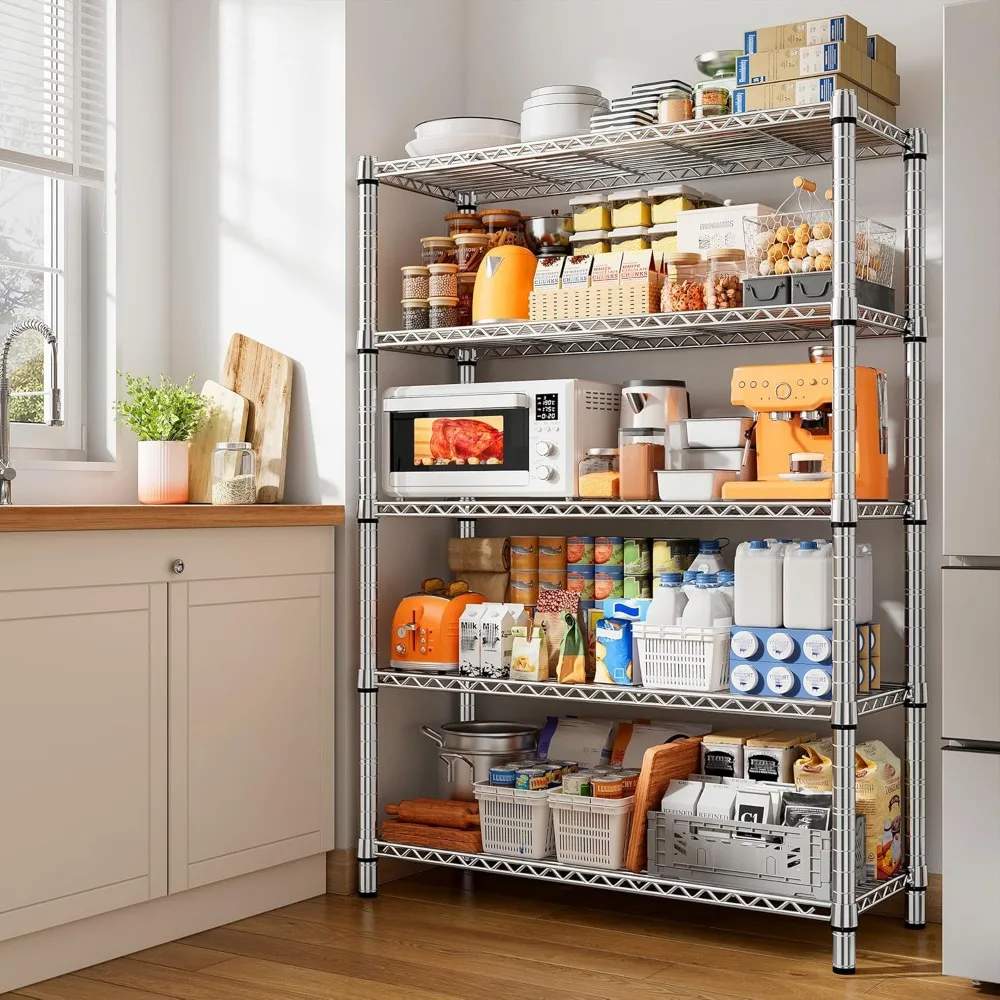 5 Tier Wire Shelving,Storage Shelves Metal Shelves for Storage Loads 1200LBS,Adjustable Garage Shelving Heavy Duty