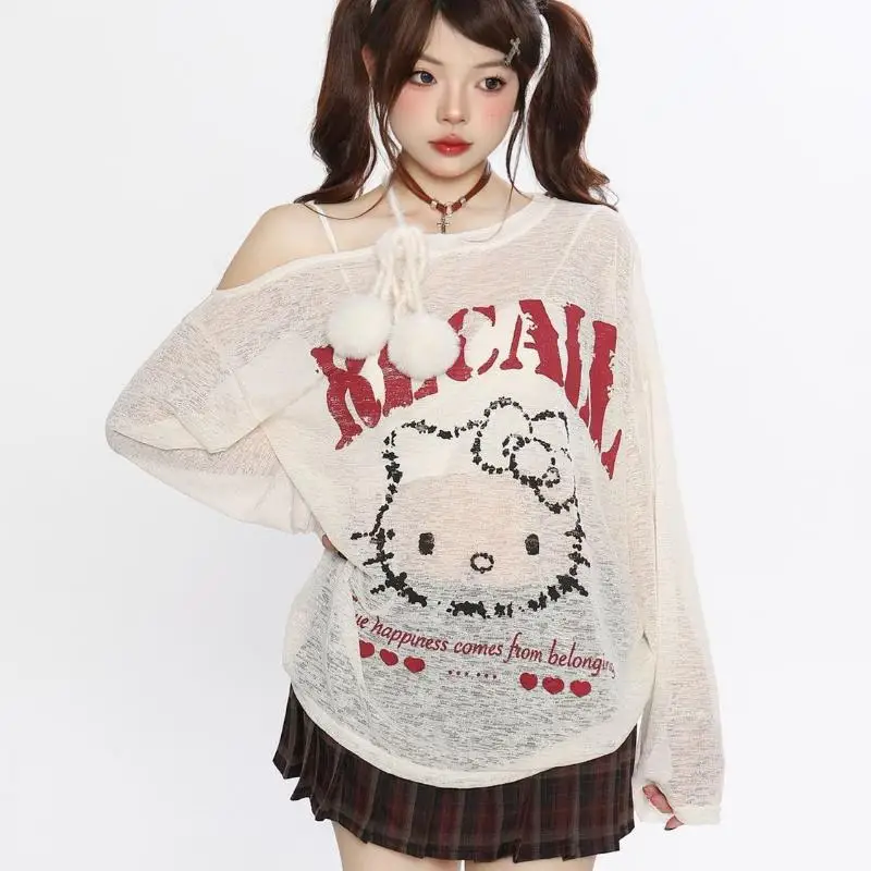 サンリオ ファッション カバーアップ ハローキティ 長袖 カバーアップ オフショルダー 日焼け防止 女性 ビーチ 休暇 大きいサイズ カバーアップ