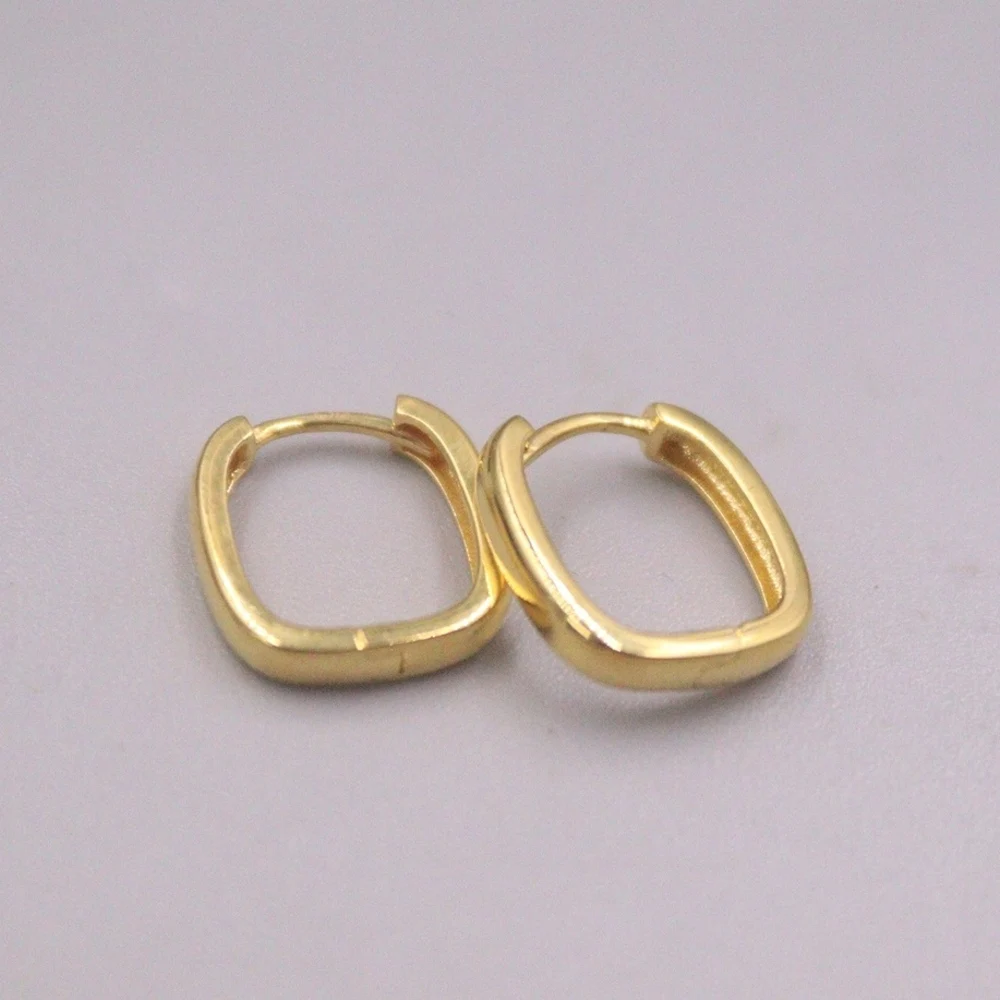 

Real Pure 18K Yellow Gold Hoop Women Gift Lucky Glossy Square U Shape Earrings 1.56g