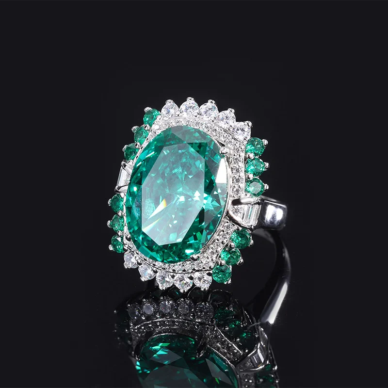 genuine Luxury brand real jewels S925 Full Body Silver Shake Tone High Carbon Set Diamond Emerald Sea Blue Treasure Dan 13 * 18