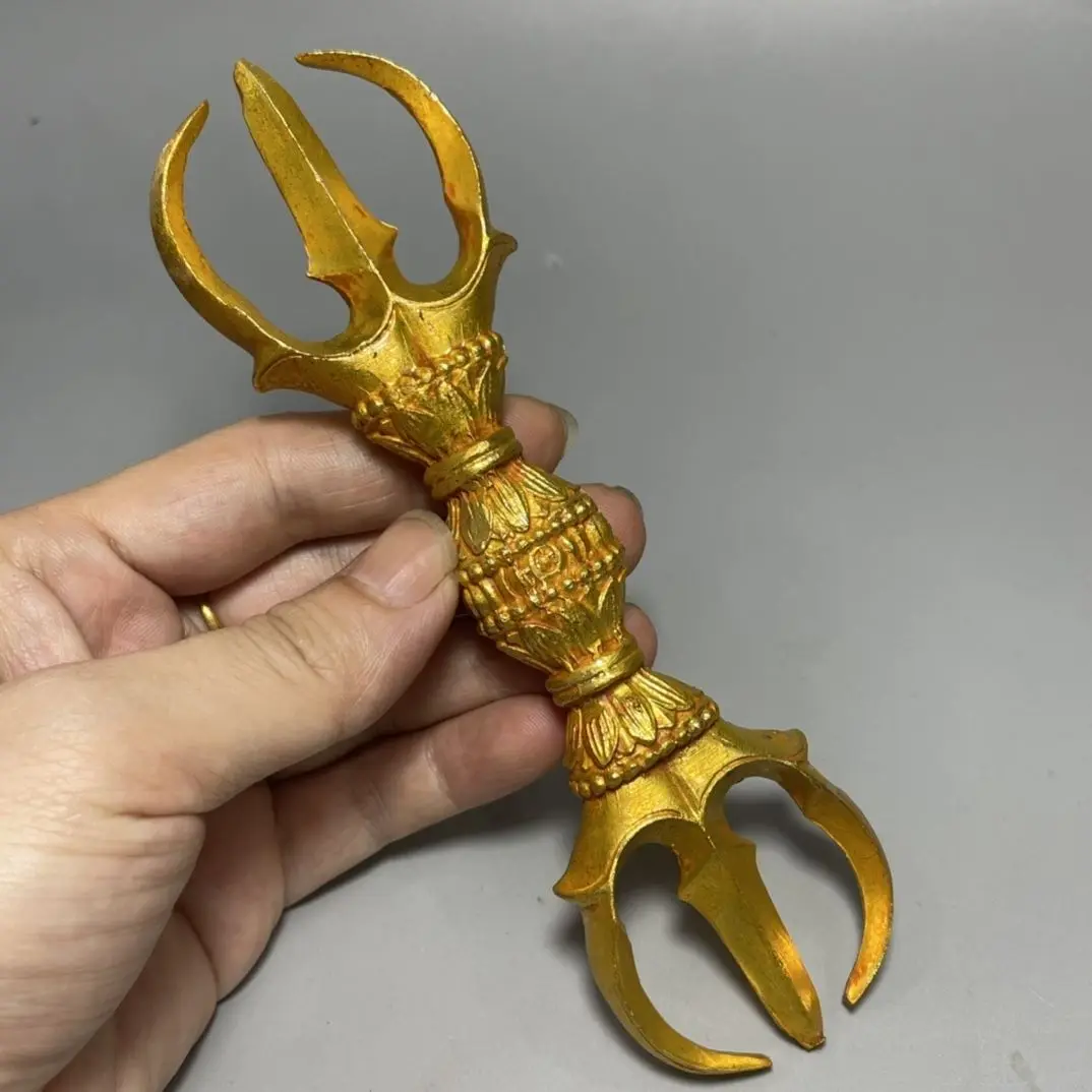 Gilt five strands of Vajra, Vajra pestle, hand handle Xizang cultural and play magic ware Tantra ornament collection Nepalese an