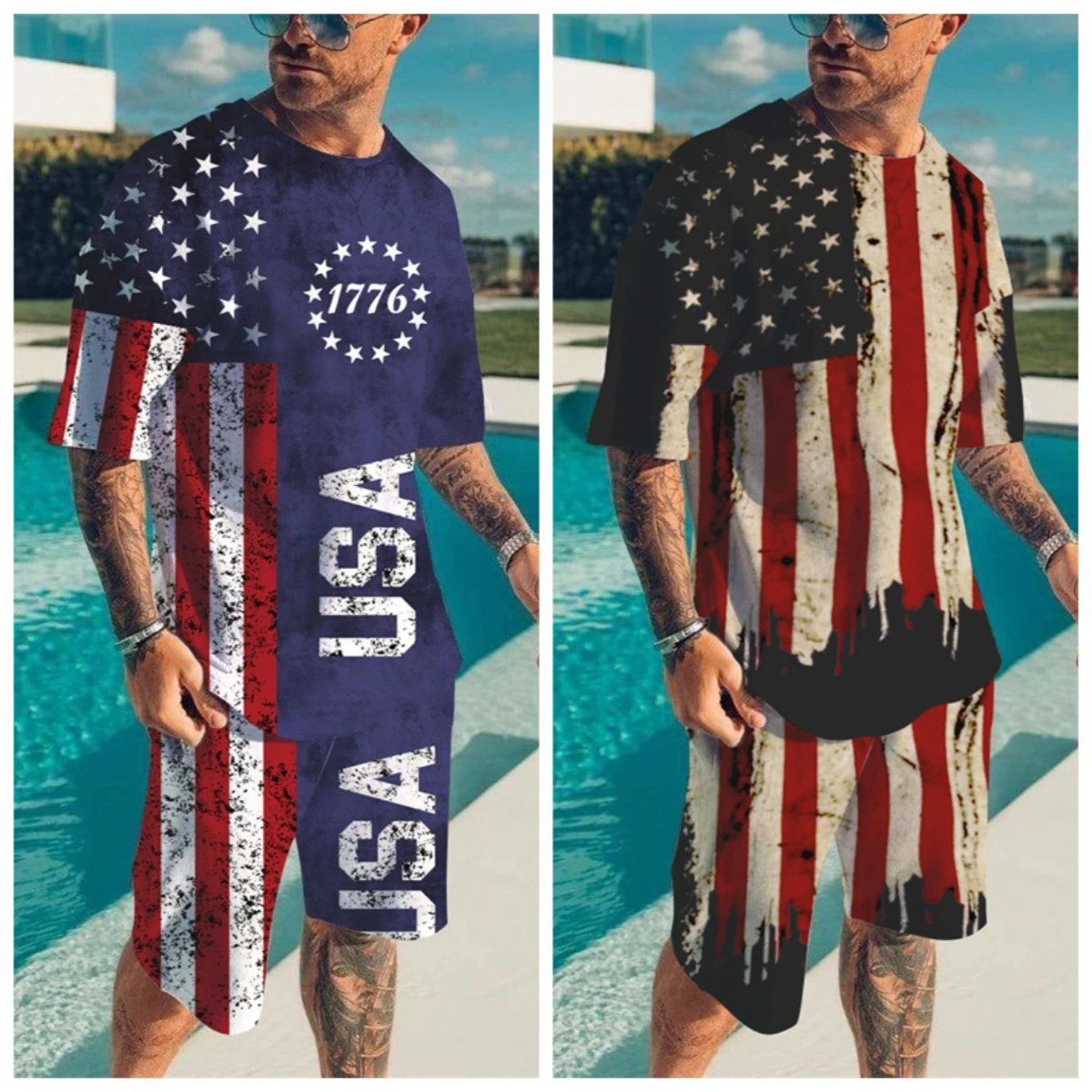 

25-26 Summer Hot-selling Fashion Trend Luxury Suit 3D Printing American Street Breathable Quick-drying T-shirt Shorts Set