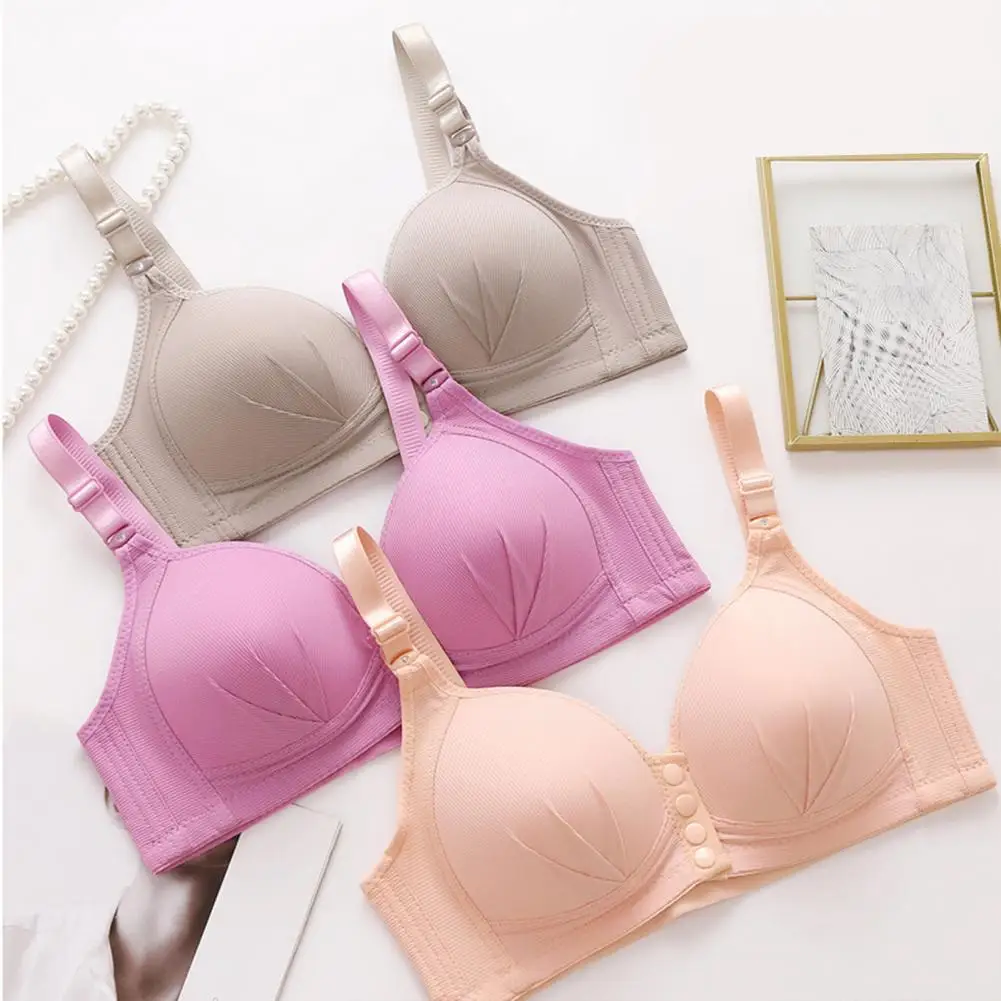 

Women Bra Front Button Closure Solid Color Adjustable Strap Push Up Brassiere No Wire Breast Support Elastic Lady Bra Underwear