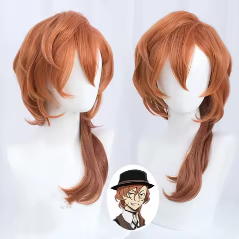 High Quality Chuuya Nakahara Cosplay Wig Bungou Stray Dogs Chuya Mid Length Heat Resistant Synthetic Hair Anime Wigs + Wig Cap