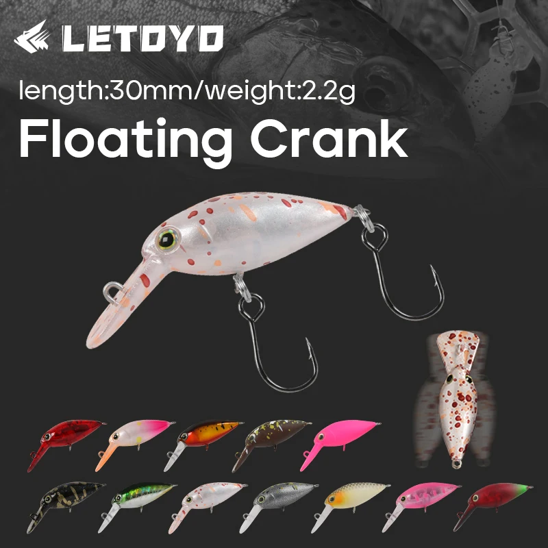 LETOYO 2.2g/30mm Floating Crankbait High Frequency Swing Wide Tongue Plate Crank Lure Mini Stream Trout Fishing Lures