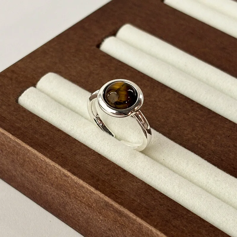 Advanced Natural Stone Bead Finger Ring Amber Tiger Eye Agat Opal Rings Adjustable Simple Ring For Women Girl Jewelry Gift