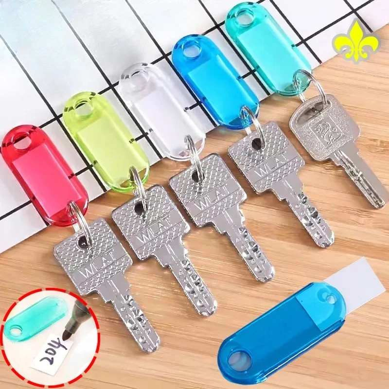 10pcs Colorful Crystal Key Tags Split Ring Keychain Transparent Number Name Label Keyring Plastic Pendant