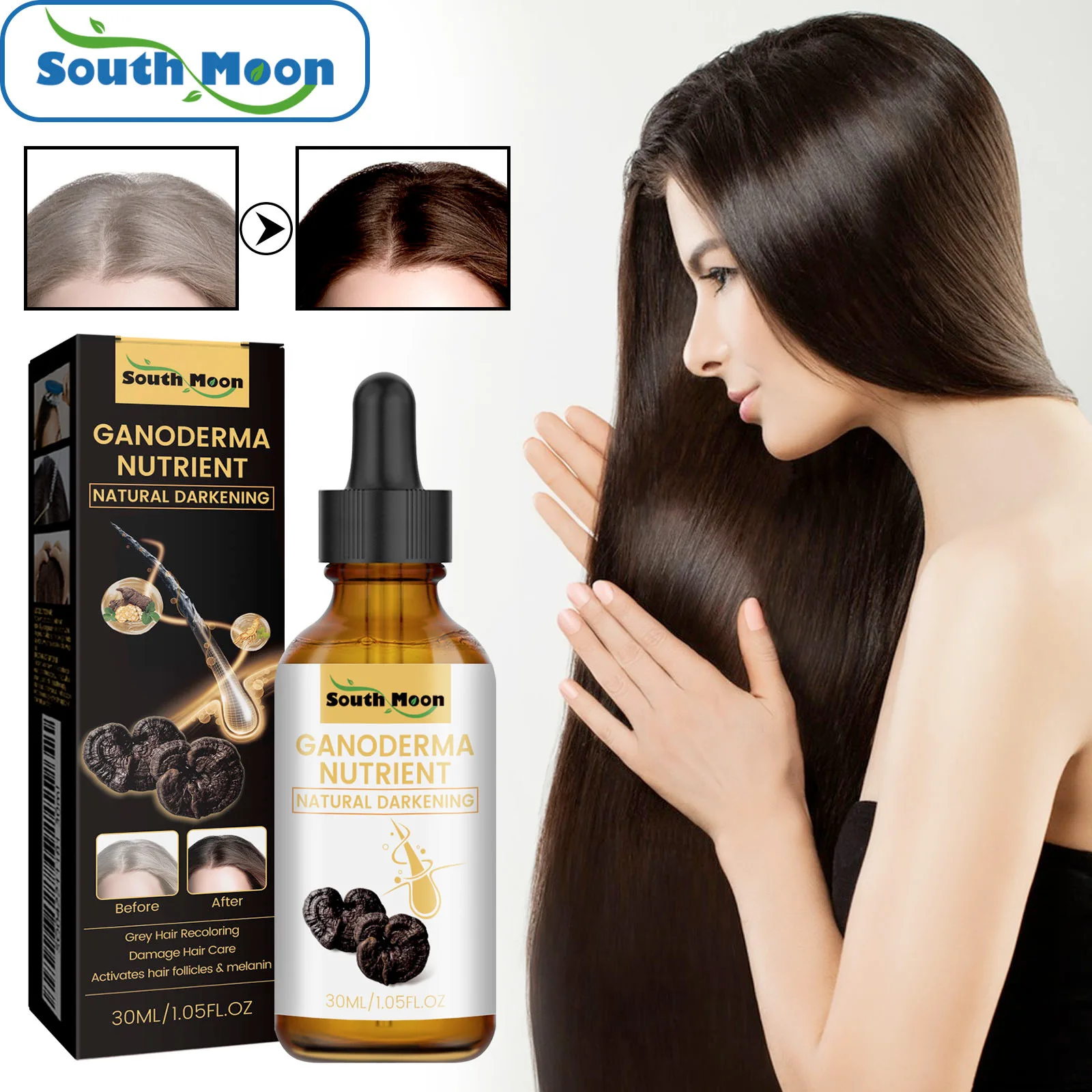 

South Moon Black Ganoderma lucidum black hair liquid, moisturizing hair nourishing hair care massage serum